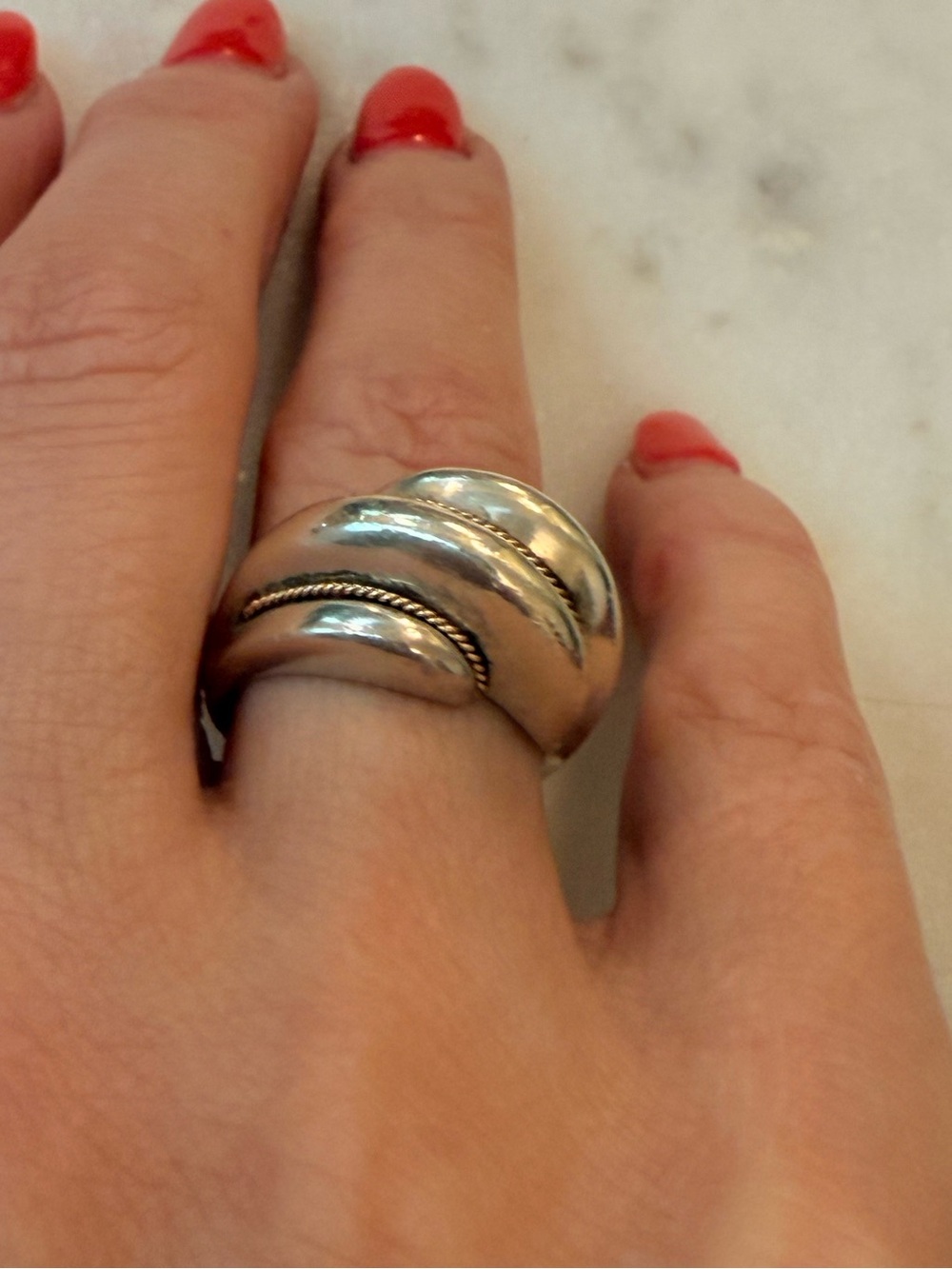 Vintage Tiffany & Co. Sterling Silver & 18K Gold Rope Bypass Ring